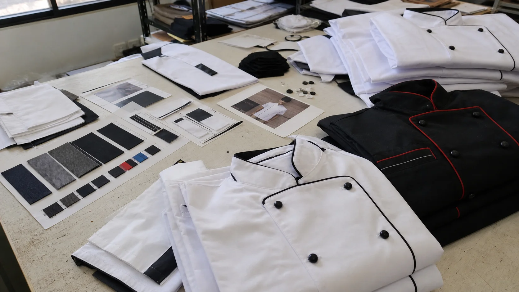 Bulk Chef Coats with Packaging Inserts for Distributors
