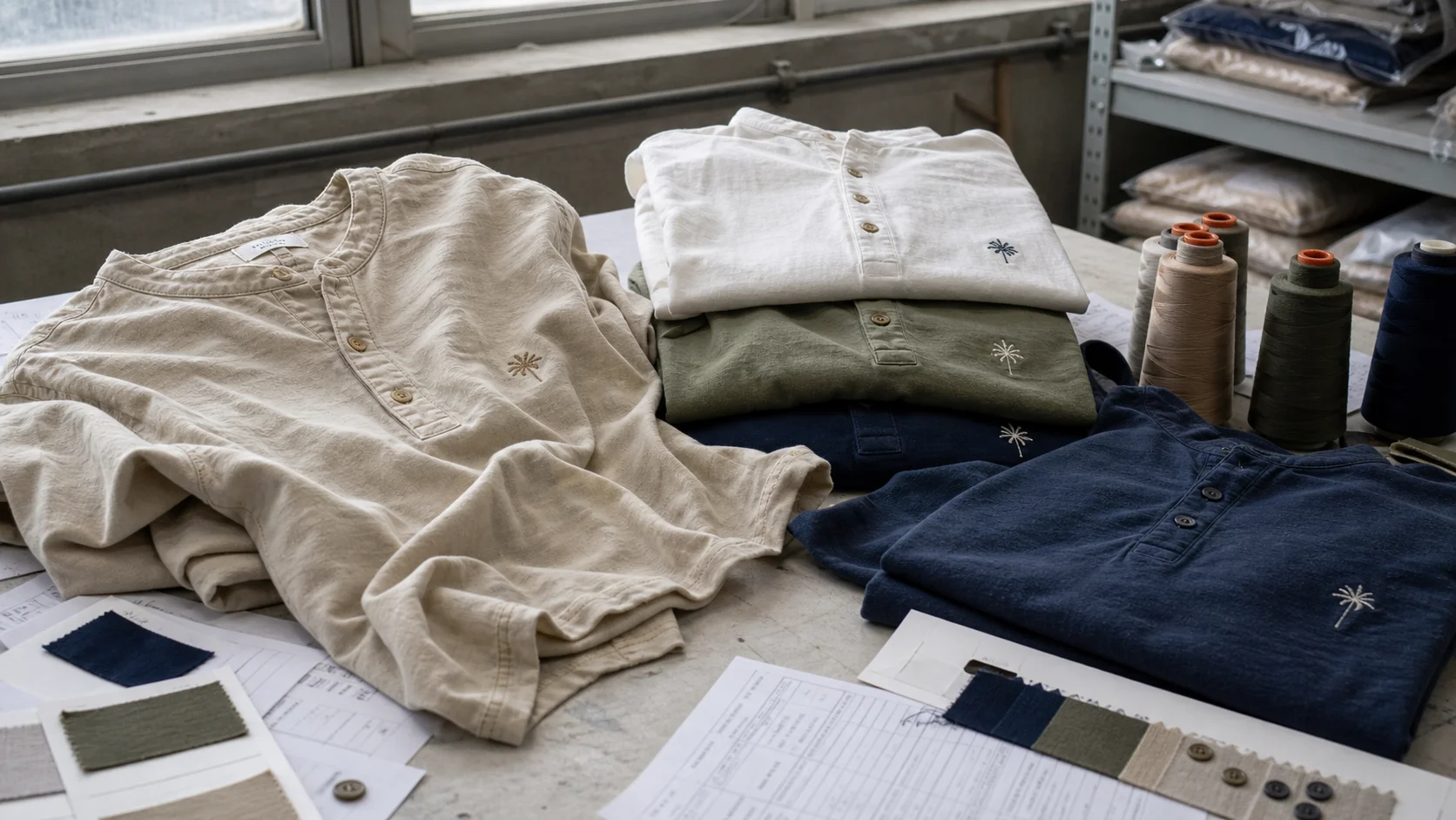 Bulk Embroidered Henley Tees for Resortwear Brands