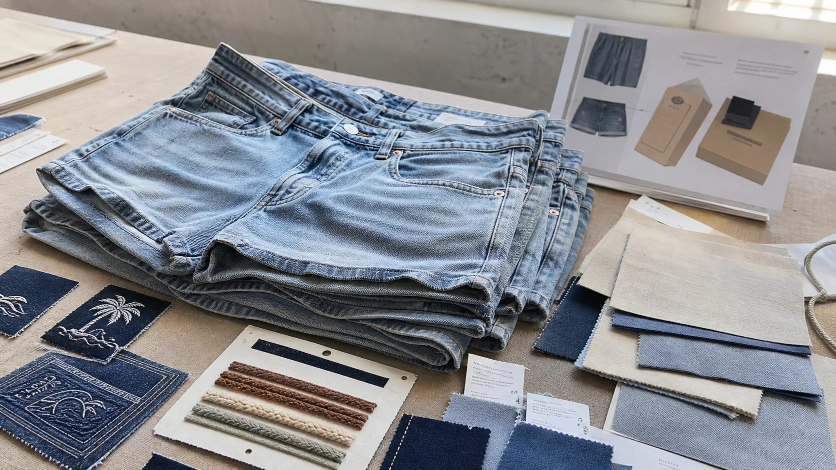OEM Denim Shorts with Embroidery for Resort Brands