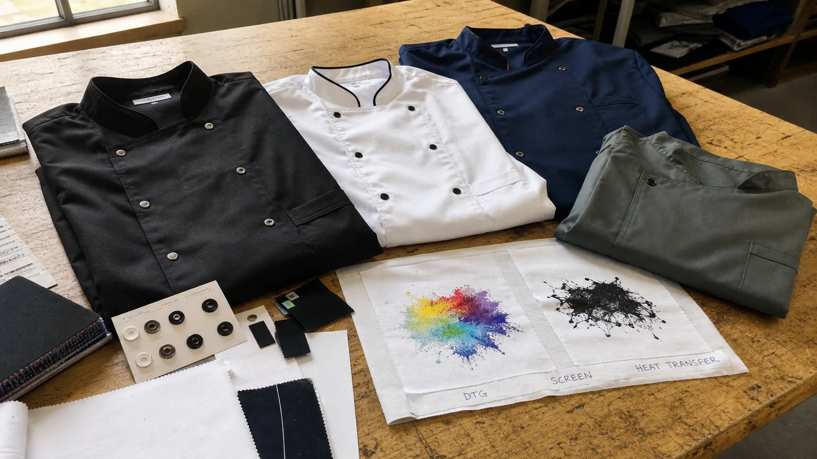 Snap Button Chef Coat Print Method Comparison